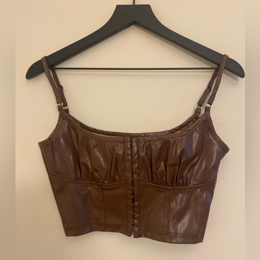 Windsor Brown Pleather Bustier Crop Tank Size Medium